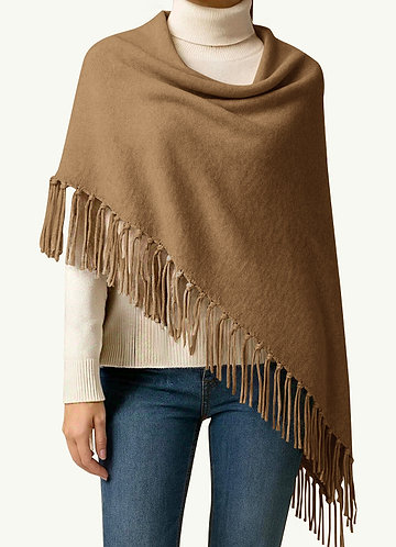 front Multiway Brushed Knit Fringe Shawl