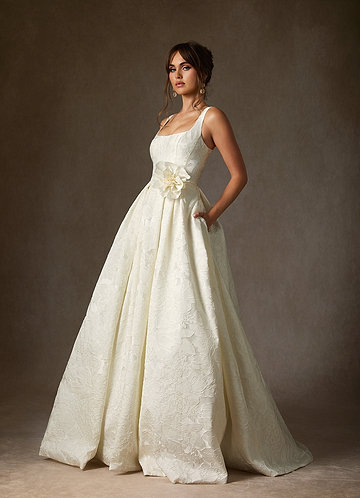 Azazie Ruby Wedding Dresses Vestir Branco Antigo de Jacquard Floral de Vestido de baile com com bolsos image1
