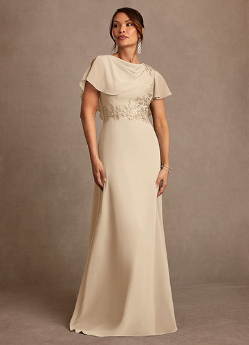 Frieda Mother of the Brides Dresses Champagne A-Line Applique Chiffon Dress image1