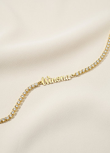 front Custom Name Rhinestone Tennis Bracelet