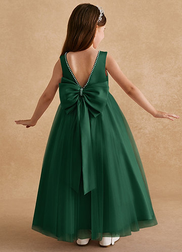 Azazie Cookie Flower Girl Dresses Dark Green A-Line Bow Tulle Dress image1