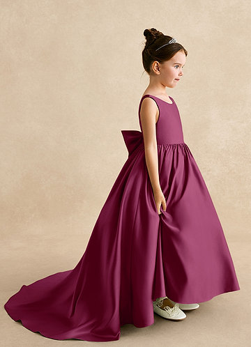 Azazie Mimia Robes de Fillette d'Honneur Robe Trapèze en Mat Satiné Arc Mûre image1