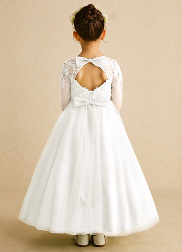 Azazie Precious Flower Girl Dresses Ivory A-Line Lace Tulle Dress image1