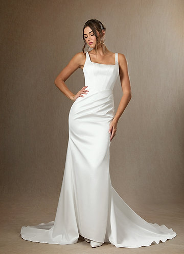 Azazie Wynona Bröllopsklänningar Klä av Sjöjungfru i Dubbelsidig satin Fyrkantig halsringning Diamantvit image1