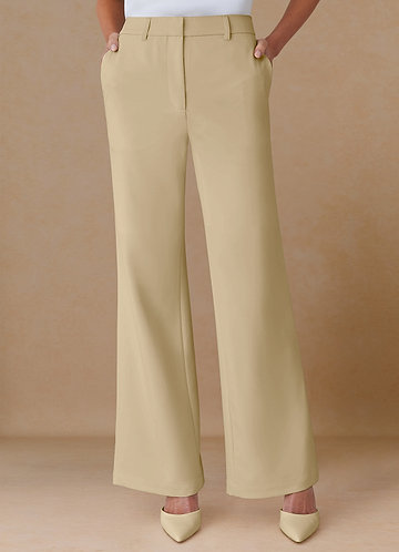 front Marina Champanhe Calças de corte reto em tecido refinado