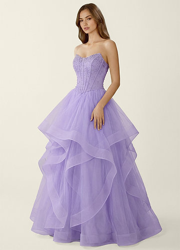 Cressida Purple Two-piece Corset Lace Up Back A-line Prom Dress image1