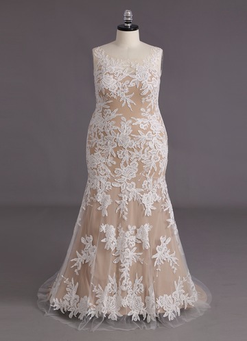 Azazie Judith Robe de Mariée Robe Sirène en Tulle Paillettes Diamant Nude image1