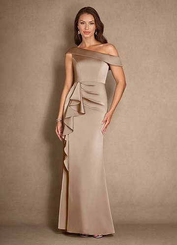 Azazie Hamptons Vestidos de Madre de la Novia Vestido de Gris Pardo de Satén Elástico de Corte En A con Plisado image1