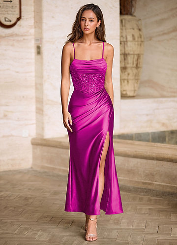 Viviannella Magenta Paillettenborduursel, stretch satijn, bruiloftsgast image1