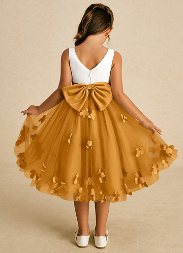 Azazie Sprout Flower Girl Dresses Butterscotch A-Line Bow Tulle Dress image1