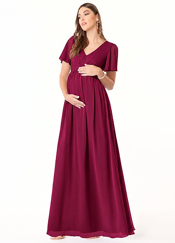 Verna Maternity Bridesmaid Dresses A-Line V-Neck Ruched Chiffon Floor-Length Dress image1