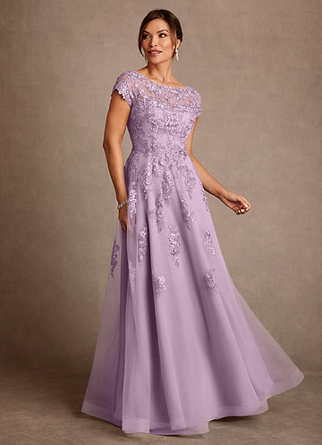 Azazie Jalinda Kjoler til brudens mor A-Line Blonder Chiffon Gulv-længde Kjole image1