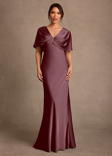 Azazie Dosia Vestidos de Madre de la Novia Vestido de Sangrado de Satén Elástico de Corte Recto con Plisado image1