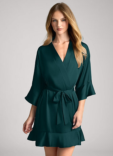 front Pine Ruffled Satin Robe