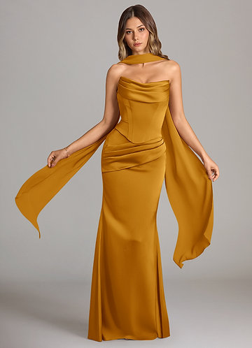 Azazie Sorrel Vestidos Dama de Honor Vestido de Caramelo de Satén Elástico de Corte Sirena Convertible con Sin tirantes image1