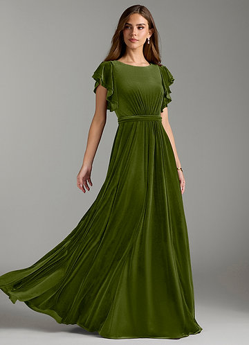 Daphne Modest Bridesmaid Dresses A-Line Velvet Floor-Length Dress with Belt image1