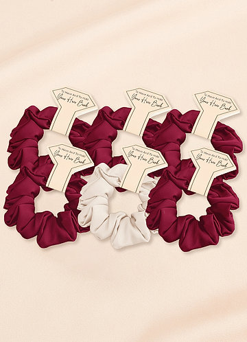 front Matching Color Six-Piece Mixed Color Bridesmaid Stretch Satin Regular Size Scrunchie Set