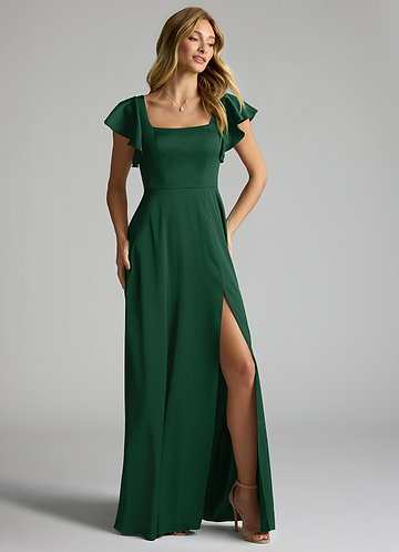 Azazie Bondi Bridesmaid Dresses Dark Green A-Line Bow Stretch Satin Dress image1