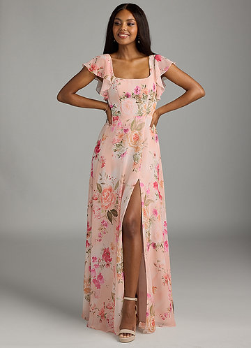 open lace back dress 9.8 inch Wide Tropical Orange & Pink Bridesmaid Bouquet main image 0