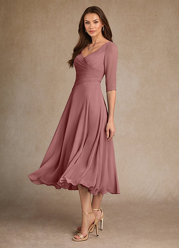 Azazie Durant Vestidos de Madre de la Novia Vestido de Rosa Del Desierto de Gasa de Corte En A con Plisado image1