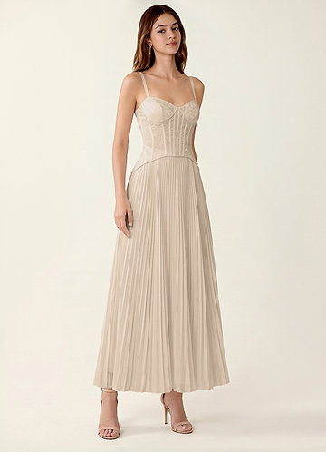 Isolde Champagne Lace A-line Corset Maxi Dress image1