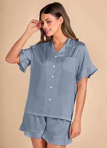 front Ruffled Short Sleeve Pajama Set