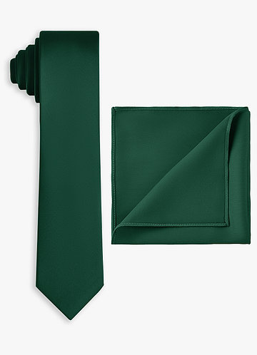 front Set aus schmaler Krawatte und Einstecktuch aus Stretch-Satin