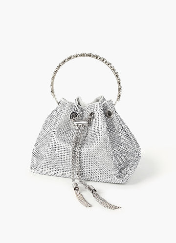 front Rhinestone Embellished Handle Bucket Bag