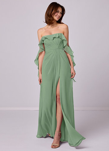 Barbie ♥ Azazie Bridesmaid Dresses Matcha A-Line Off the Shoulder Chiffon Convertible Dress image1