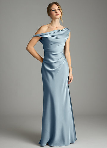 Emerson Bridesmaid Dresses Dusty Blue Mermaid Off the Shoulder Stretch Satin Dress image1