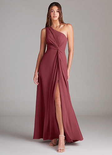 Azazie Brooke Bridesmaid Dresses Merlot A-Line One Shoulder Chiffon Dress image1