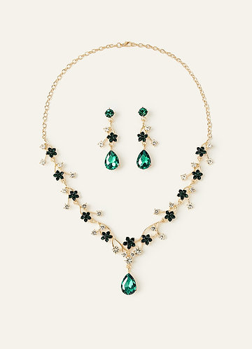 front Halsband och örhängen med kristaller och strass