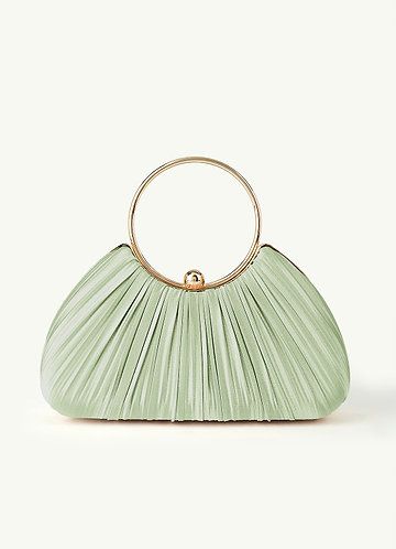 front Matching Color Metallic Satin Pleated Handbag
