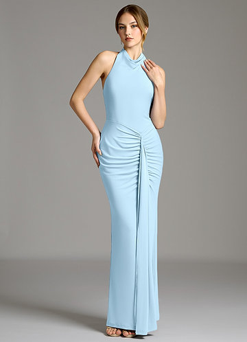 light pink strapless bridesmaid dress Bex Strapless Slinky Maxi Dress With Split / Pale Pink | MESHKI main image 0
