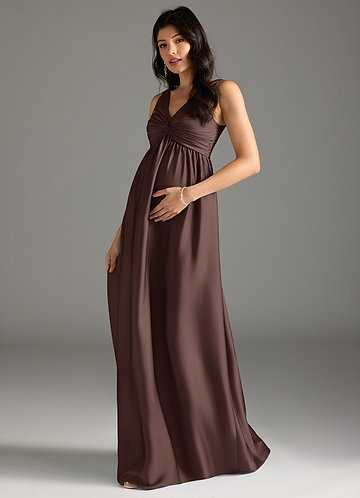 Yetta Maternity Bridesmaid Dresses A-Line Pleated Stretch Satin Floor-Length Dress image1