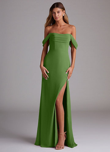 basil bridesmaid dress Dreamylily Women Basil A-Line V-Neck Floor-Length Chiffon Bridesmaid Dress  With Ruffle main image 1