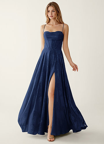 Clementigtle Marina De Guerra Vestido de fiesta de jacquard con recortes en relieve image1