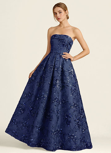 Iriseam Navy Sequin Embroidery Prom Dress image1