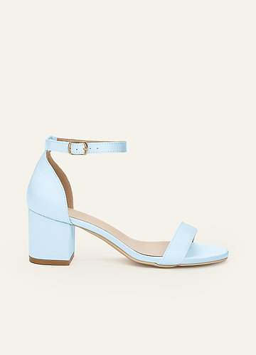 front Matching Color Matte Satin One Strap Buckle Block Heel Sandals