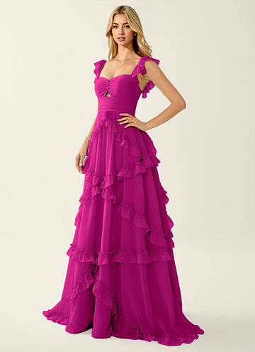 Mirabelle Hot Pink Chiffon Corset Lace Up Back Ruffled Prom Dress image1