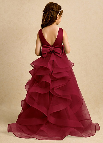 Azazie Lior Flower Girl Dresses Burgundy Ball-Gown Pleated Tulle Dress image1
