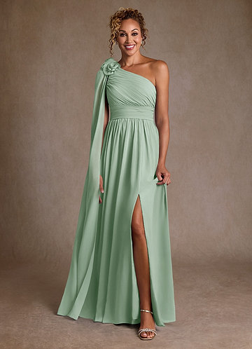 Azazie Lancaster Robe Mère de la Mariée & du Marié Robe Trapèze en Mousseline de soie Une épaule Agave image1