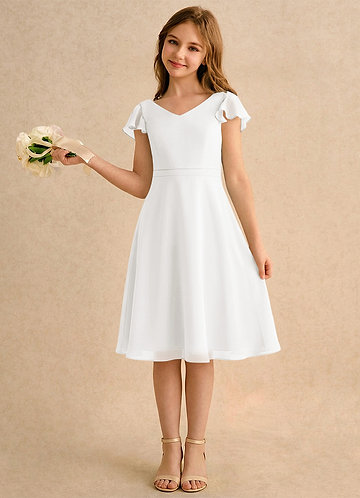 Azazie Narin Girls Formal Klänningar för brudeflicka Klä A-Line i Chiffong med ärmar image1