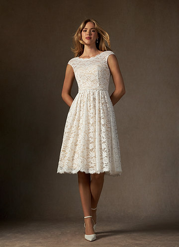 Azazie Ginnie Abiti da Sposa Abito A-Line in Pizzo Bianco Diamante Champagne image1