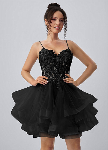mini black homecoming dresses KissProm Picture Color A-Line Mini Stretch Satin Black