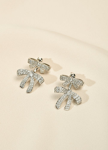 front Boucles d'oreilles pendantes en forme de nœud en strass