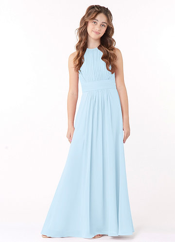 Azazie Bonnie Junior Sky Blue A-Line Pleated Chiffon Dress image1