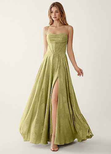 Clementigtle Celadón Vestido de fiesta de jacquard con recortes en relieve image1