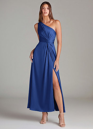 royal blue tea length bridesmaid dresses Azazie Amalie