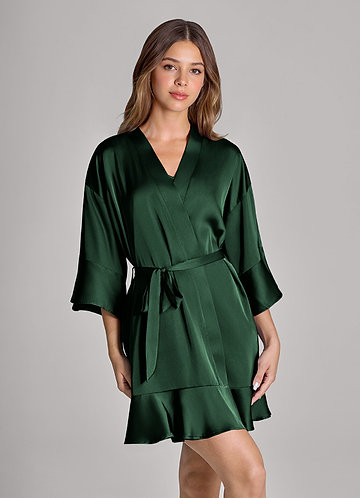 front Matching Color Ruffled Satin Robe